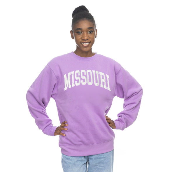 Mizzou Tigers Juniors Missouri Sport One Color Lavender Crew Sweatshirt