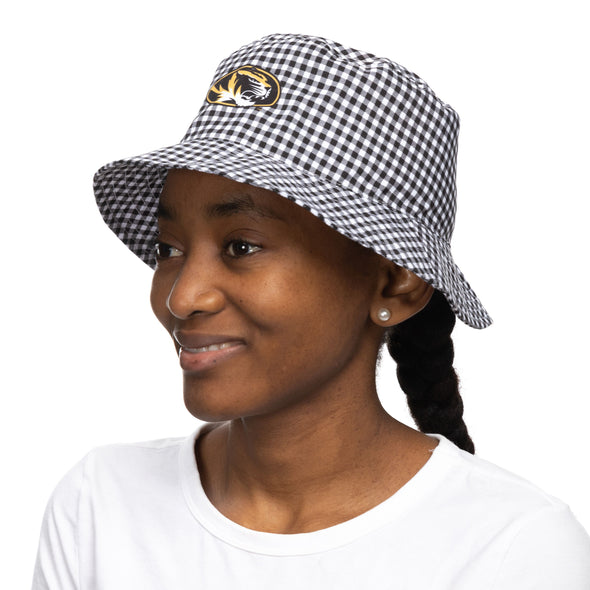 Mizzou Tigers Oval Tiger Head Gingham Black and White Bucket Hat