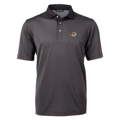 Mizzou Tigers Cutter & Buck Virtue Micro Stripe Black and Grey Oval Tiger Head Polo