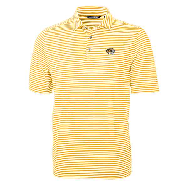 Mizzou Tigers Cutter & Buck Virtue Pique Gold and White Stripe Oval Tiger Head Polo