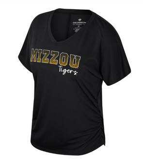 Mizzou Tigers Colosseum Women's V-Neck Ruched Black T-Shirt