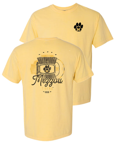 Mizzou Tigers Comfort Colors Paw Football Stadium Yellow T-Shirt