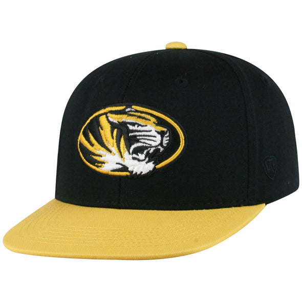Mizzou Tigers Youth Maverick Flat Bill Adjustable Black and Gold Hat
