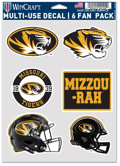 Mizzou Tigers Multi Use 6 Pack Assorted Decals