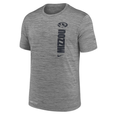 Mizzou Tigers Nike® 2024 Velocity Team Issue Vertical Mizzou Oval Tiger Head Grey T-Shirt