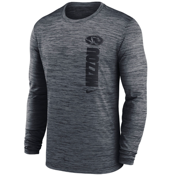 Mizzou Tigers Nike® 2024 Team Issue Velocity Oval Tiger Head Vertical Mizzou Black Long Sleeve