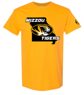 Mizzou Tigers Oval Tiger Head State Outline Gold SEC T-Shirt