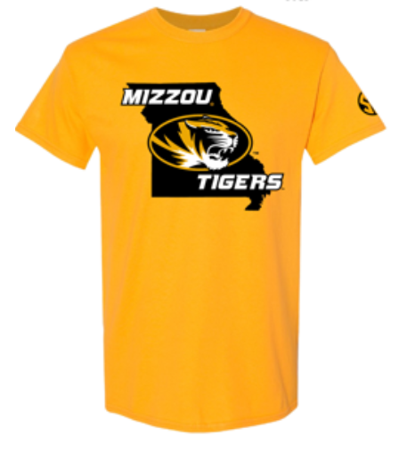 Mizzou Tigers Oval Tiger Head State Outline Gold SEC T-Shirt