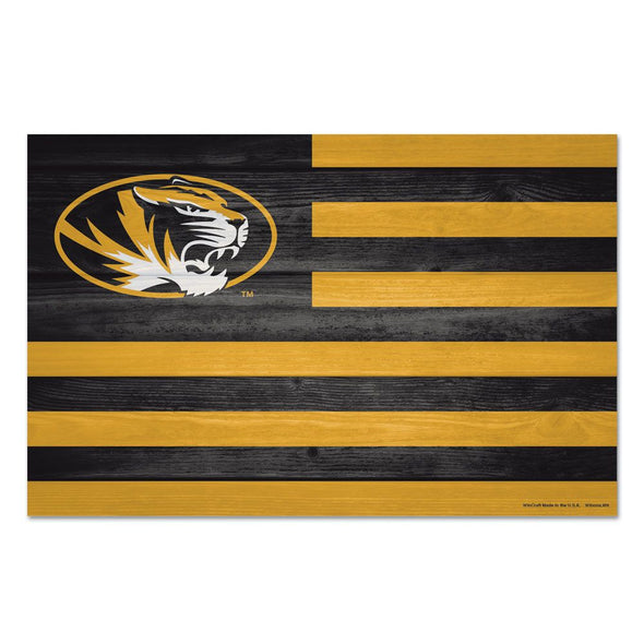 Mizzou Tigers Black and Gold American Flag Wooden Sign