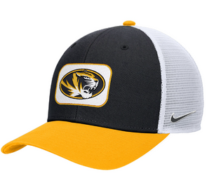 Mizzou Tigers Nike® 2024 Oval Tiger Head Mesh Trucker Snapback Black and Gold Hat