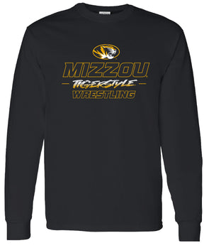 Mizzou Tigers Oval Tiger Head Wrestling Tiger Style Black Long Sleeve T-Shirt