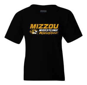 Mizzou Tigers Oval Tiger Head Youth Tiger Style Wrestling Black T-Shirt