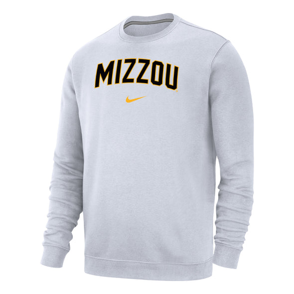 Mizzou Tigers Nike® 2024 Club Mizzou Stretch Arch White Crew Sweatshirt