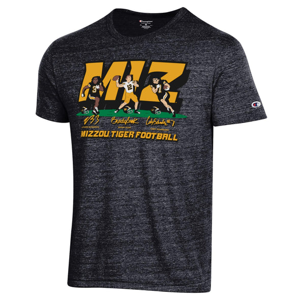 Mizzou Tigers Champion® Three Player NIL Brady, Burden, Schrader Football Black T-Shirt