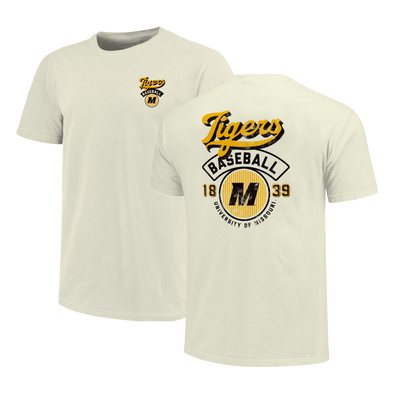 Mizzou Tigers Baseball Script Stripes Off White T-Shirt
