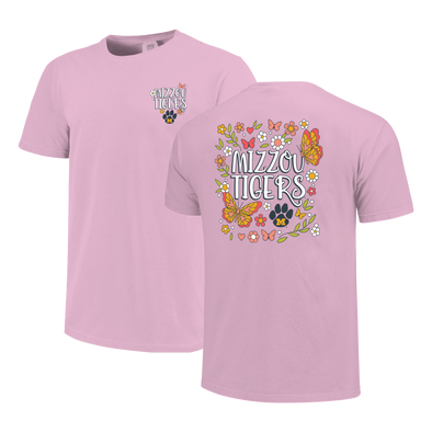 Mizzou Tigers  Comfort Colors Mizzou Floral Butterflies Pink T-Shirt
