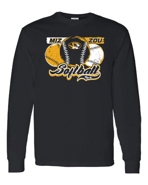 Mizzou Tigers 2024 MIZ OU Softballs Oval Tiger Head Black Long Sleeve T-Shirt