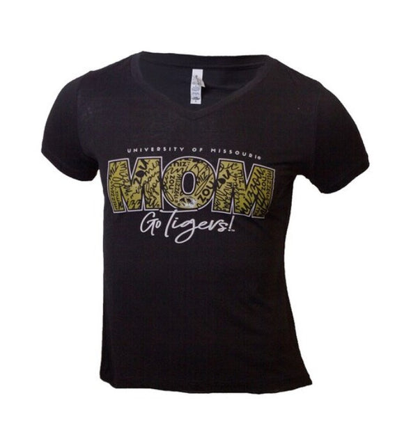 Mizzou Tigers University of Missouri Metallic Tiger Stripe Black V-Neck T-Shirt