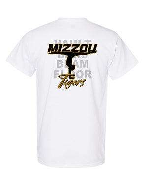 Mizzou Tigers Gymnastics Vault, Bars, Beam, and Floor Gymnast Tigers White T-Shirt