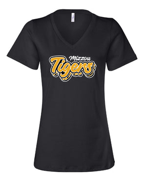 Mizzou Tigers Women's Bella Relaxed V-Neck Layered Tiger Stripe Black T-Shirt