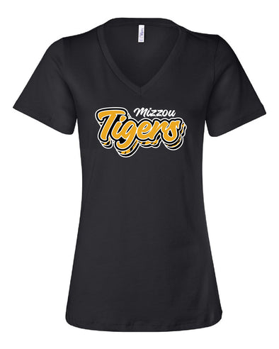 Mizzou Tigers Women's Bella Relaxed V-Neck Layered Tiger Stripe Black T-Shirt