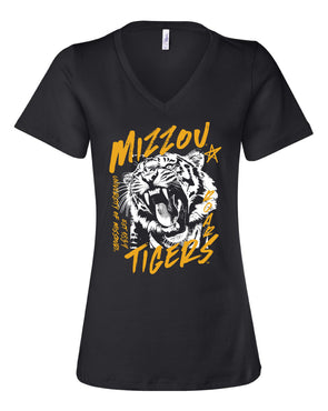 Mizzou Tigers Women's Bella Relaxed V-Neck Roaring Tiger Black T-Shirt