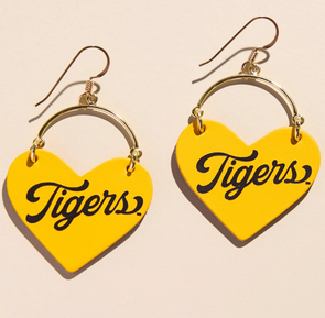 Mizzou Tigers Nickel and Suede Tigers Script Heart Earrings