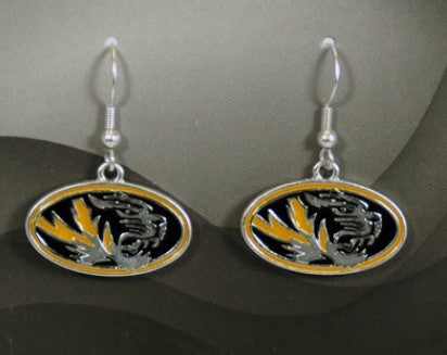 Mizzou Tiger Oval Tiger Head Dangle Earrings