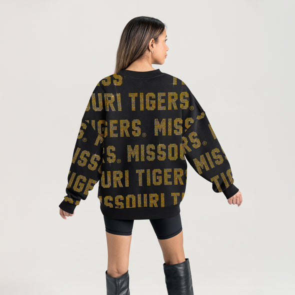 Mizzou Tigers Gameday Couture Women's Rhinestones Hype Era Black Crew Sweatshirt