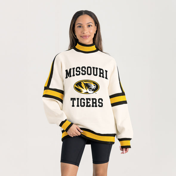 Mizzou Tigers Gameday Couture Women's Vivid Motion Striped Oval Tiger Head Cream Sweatshirt