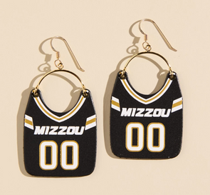 Mizzou Tigers Nickel and Suede Black Mizzou Football Jersey Earrings