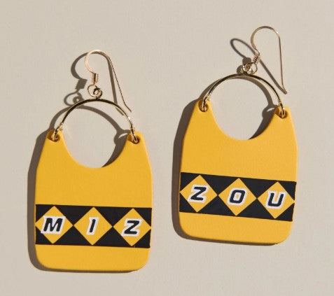 Mizzou Tigers Nickel and Suede MIZ ZOU Charlies Gold Earrings