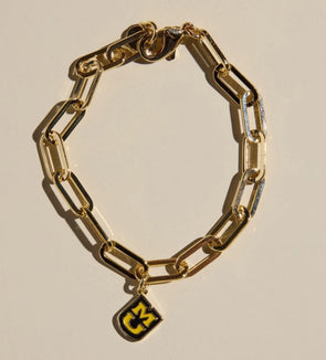 Mizzou Tigers Nickel and Suede Charm Stacked MU Gold Bracelelt