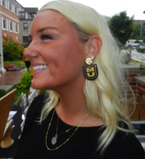 Mizzou Tigers Nickel and Suede Harpers Black Stacked Earrings