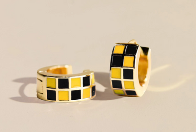 Mizzou Tigers Nickel and Suede Black and Gold Checkered Huggies Earrings