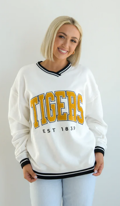 Mizzou Tigers Gameday Social Women's Tigers Est. 1839 White Chenille Sweatshirt
