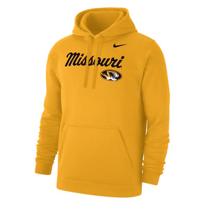 Mizzou Tigers Nike® 2025 Club Fleece Missouri Script Oval Tiger Head Gold Hoodie