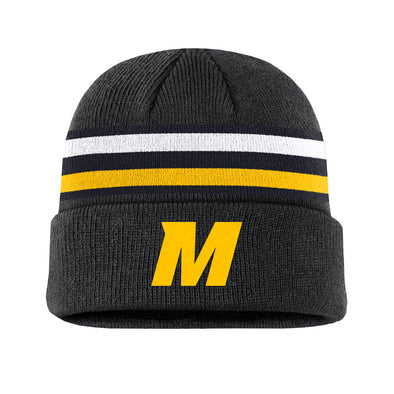 Mizzou Tigers Nike® 2025 Fan Cuff Bold Font M Utility Stripe Black Knit Beanie