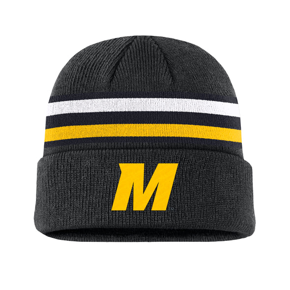 Mizzou Tigers Nike® 2025 Fan Cuff Bold Font M Utility Stripe Black Knit Beanie