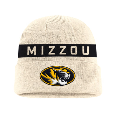 Mizzou Tigers Nike® 2025 Fan Cuff Oval Tiger Head Off White Knit Beanie