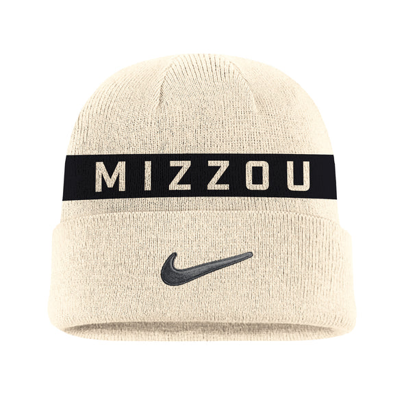 Mizzou Tigers Nike® 2025 Fan Cuff Oval Tiger Head Off White Knit Beanie