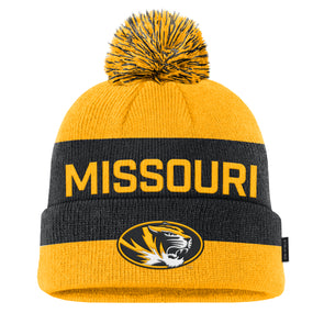Mizzou Tigers Nike® 2025 Sideline Cuff Pom Oval Tiger Head Black and Gold Beanie