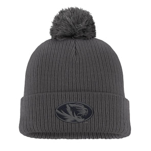 Mizzou Tigers Nike® 2025 Fan Peak Cuff Pom Oval Tigers Head Tigers Dark Heather Grey Beanie