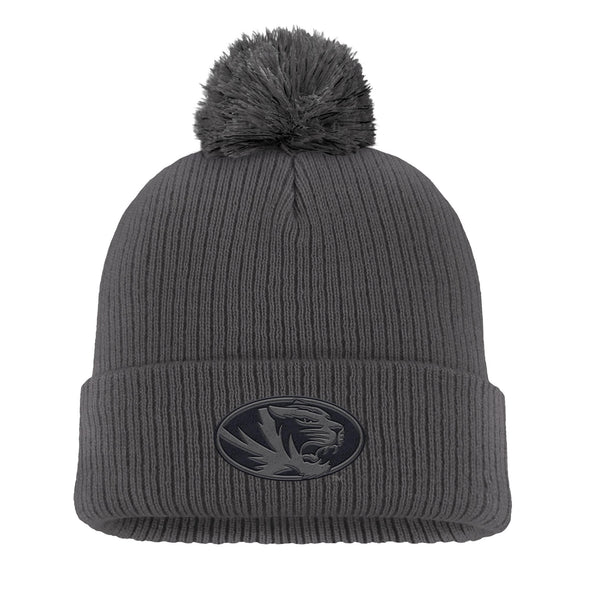 Mizzou Tigers Nike® 2025 Fan Peak Cuff Pom Oval Tigers Head Tigers Dark Heather Grey Beanie