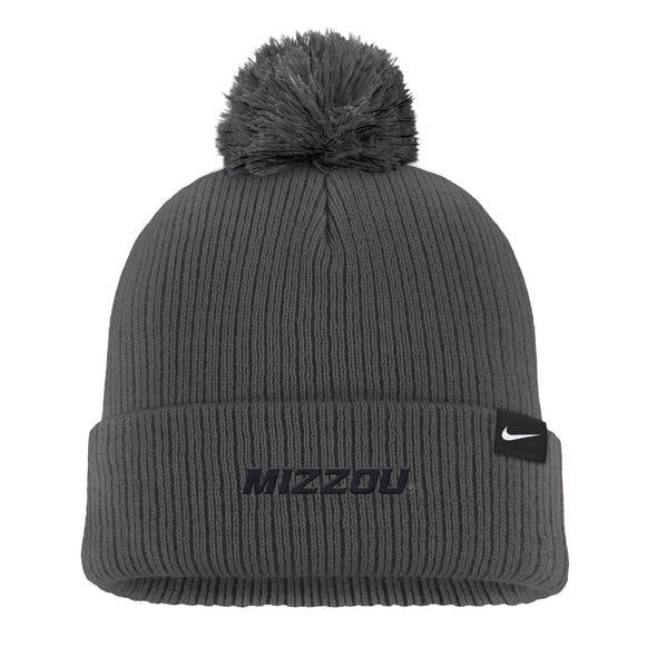 Mizzou Tigers Nike® 2025 Fan Peak Cuff Pom Oval Tigers Head Tigers Dark Heather Grey Beanie