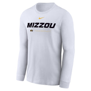 Mizzou Tigers Nike® 2025 Authentics Basketball Oval Tiger Head Shooting Long Sleeve White Shirt