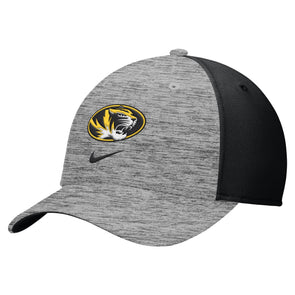 Mizzou Tigers Nike® 2025 Oval Tiger Head Fan Rise Grey and Black Stretch Fit Hat