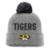 Mizzou Tigers Nike® 2025 Fan Peak Cuff Pom Tigers Oval Tiger Head Heather Grey Beanie