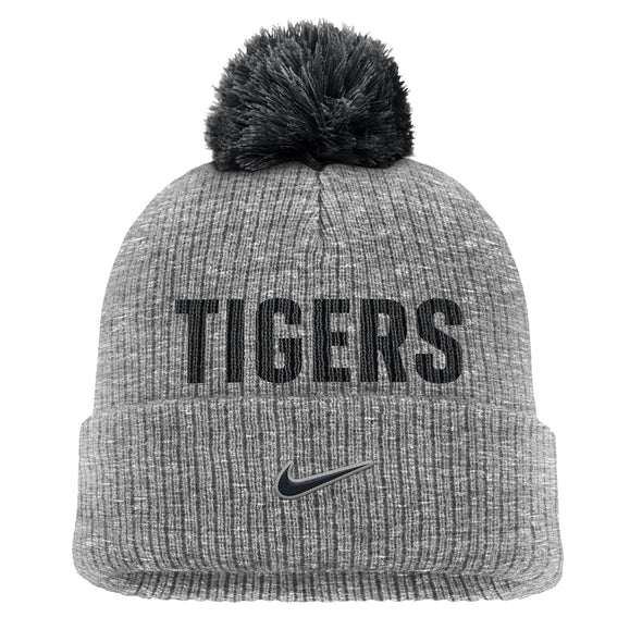 Mizzou Tigers Nike® 2025 Fan Peak Cuff Pom Tigers Oval Tiger Head Heather Grey Beanie
