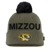 Mizzou Tigers Nike® 2025 Military Appreciation Peak Cuff Pom Mizzou Oval Tiger Head Green Beanie